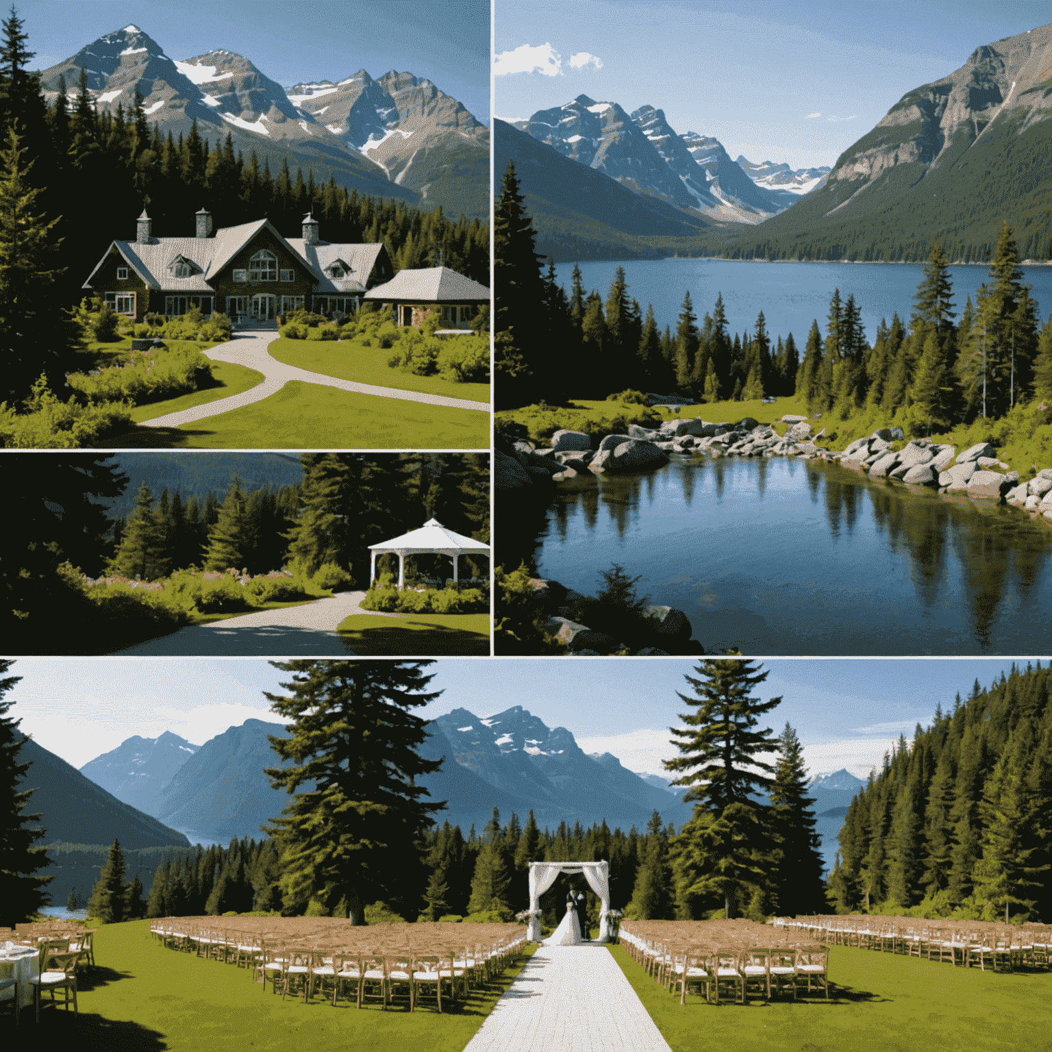 Montage of beautiful Canadian wedding venues including coastal, mountain, and forest settings