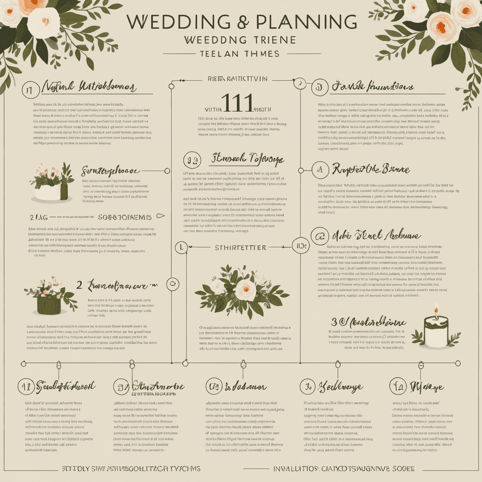 Infographic showing a 12-month wedding planning timeline with key milestones and tasks